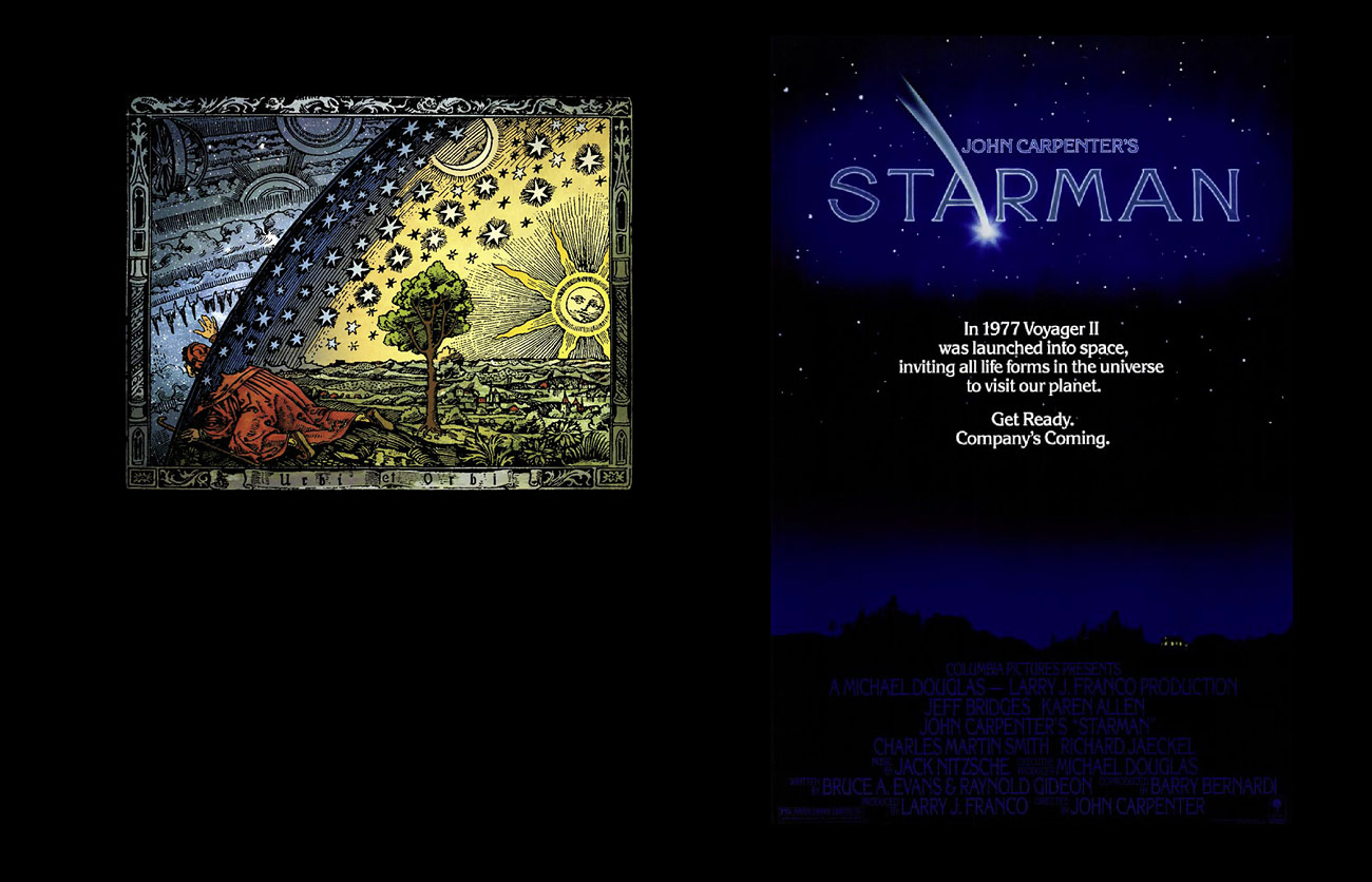 Voyager – The Grand Tour - Camille Flammarion, L’Atmosphere: Météorologie Populaire, Paris 1888, p. 163 (colourised). | Starman movie poster.